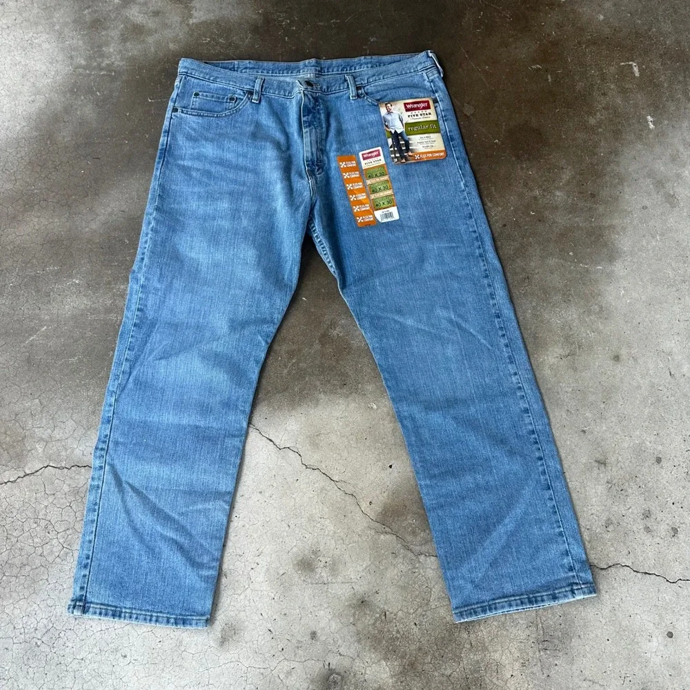 Wrangler Jeans Mens 40x30 Blue New Five Star Regular Fit Flex Denim NWT